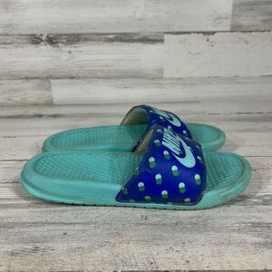 Nike Benassi JDI Slides Women's Slip On Sandals Blue Aqua Polka Dot House Size 7